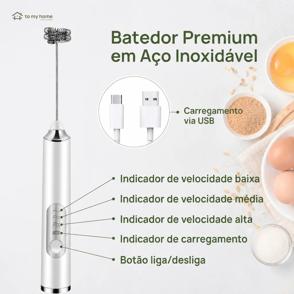 Mixer espumador de leite recarregável USB-C com 3 batedores e 3 velocidades para café, cappuccino, matcha e ovos em casa