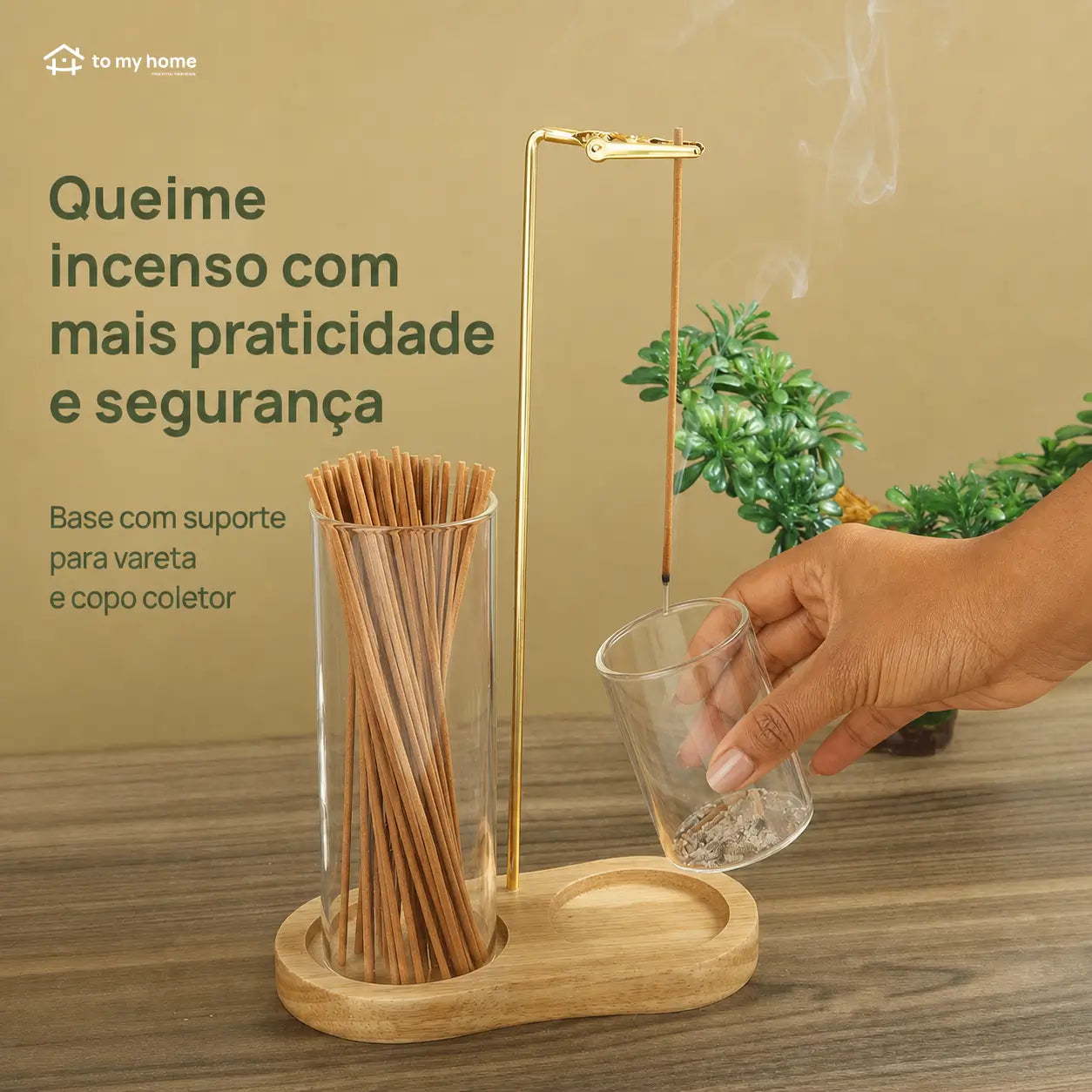 Porta-incenso minimalista com porta-vela, base de madeira resistente e coletor removível para yoga, relaxamento e decoração na sala e quarto