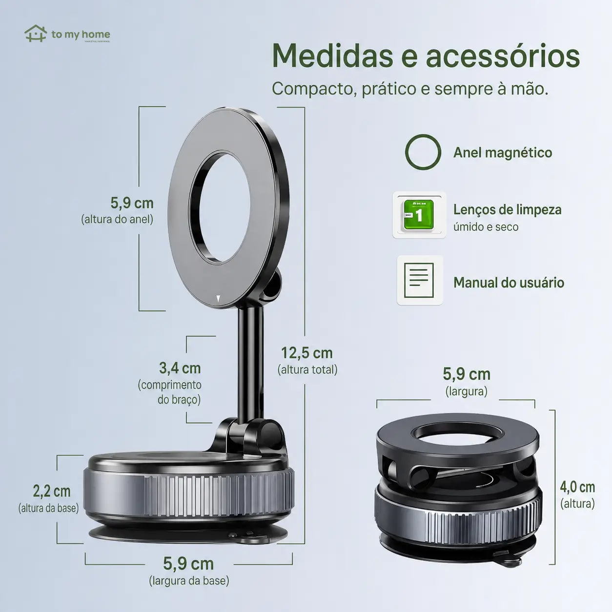 Suporte magnético para celular com ventosa a vácuo, rotação 360° e uso dobrável no carro, espelho ou academia