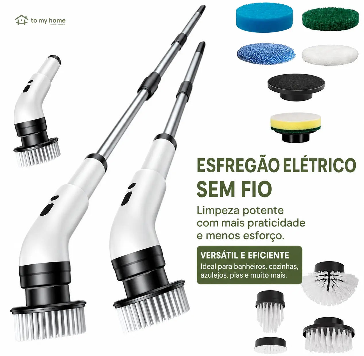 Escova elétrica de limpeza sem fio IPX7 com cabo extensível e 9 cabeças para banheiro, cozinha, pisos e rejuntes do dia a dia