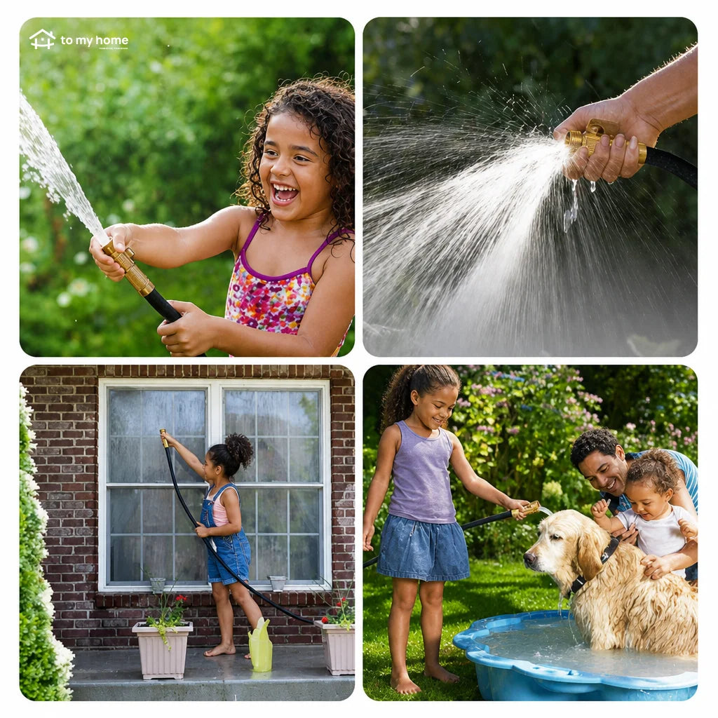 Mangueira de jardim expansível até 3x com esguicho de 10 jatos para plantas, carros e pets