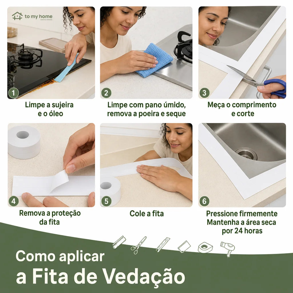 Fita veda fresta autoadesiva impermeável 35 mm x 5 m para pia e banheiro