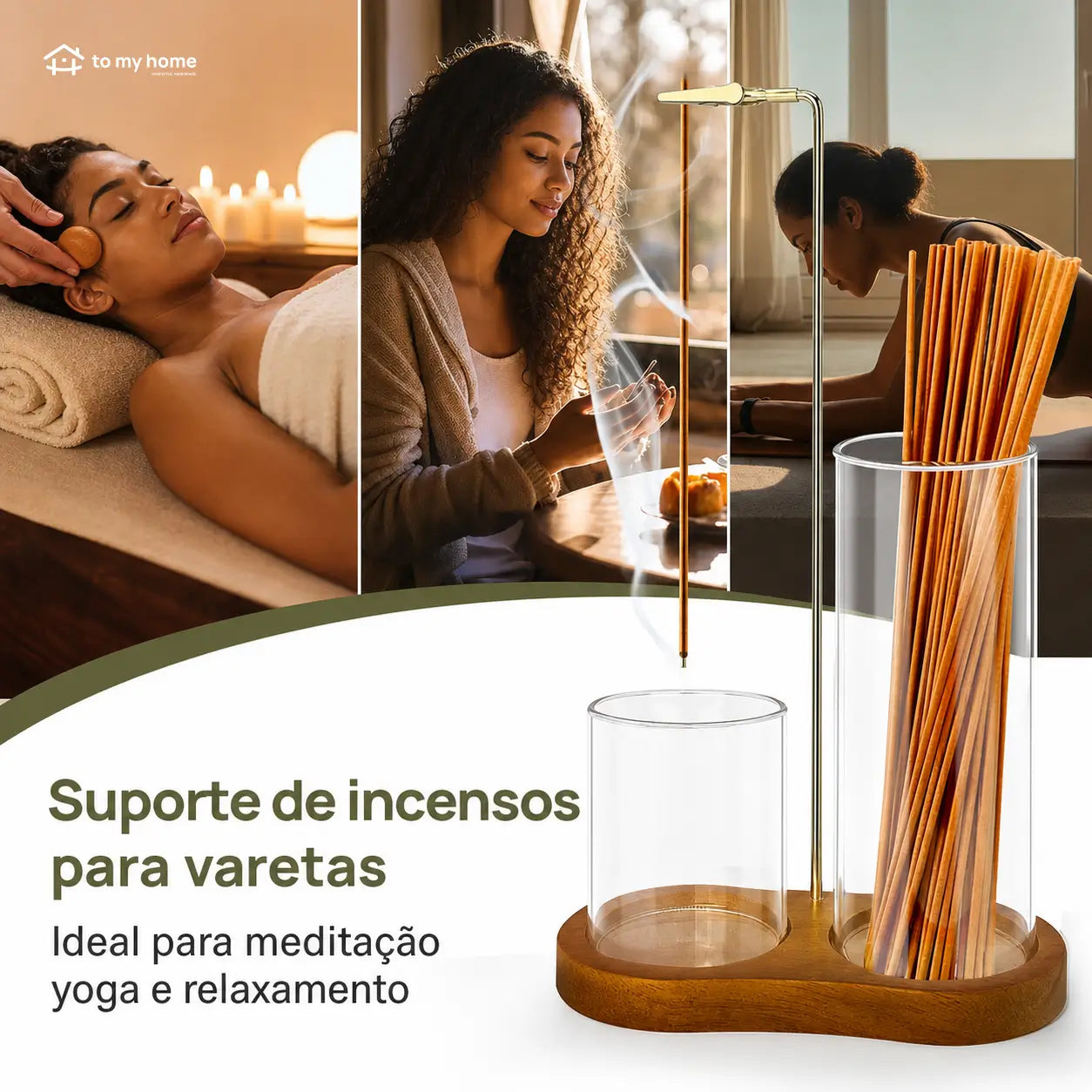 Porta-incenso minimalista com porta-vela, base de madeira resistente e coletor removível para yoga, relaxamento e decoração na sala e quarto