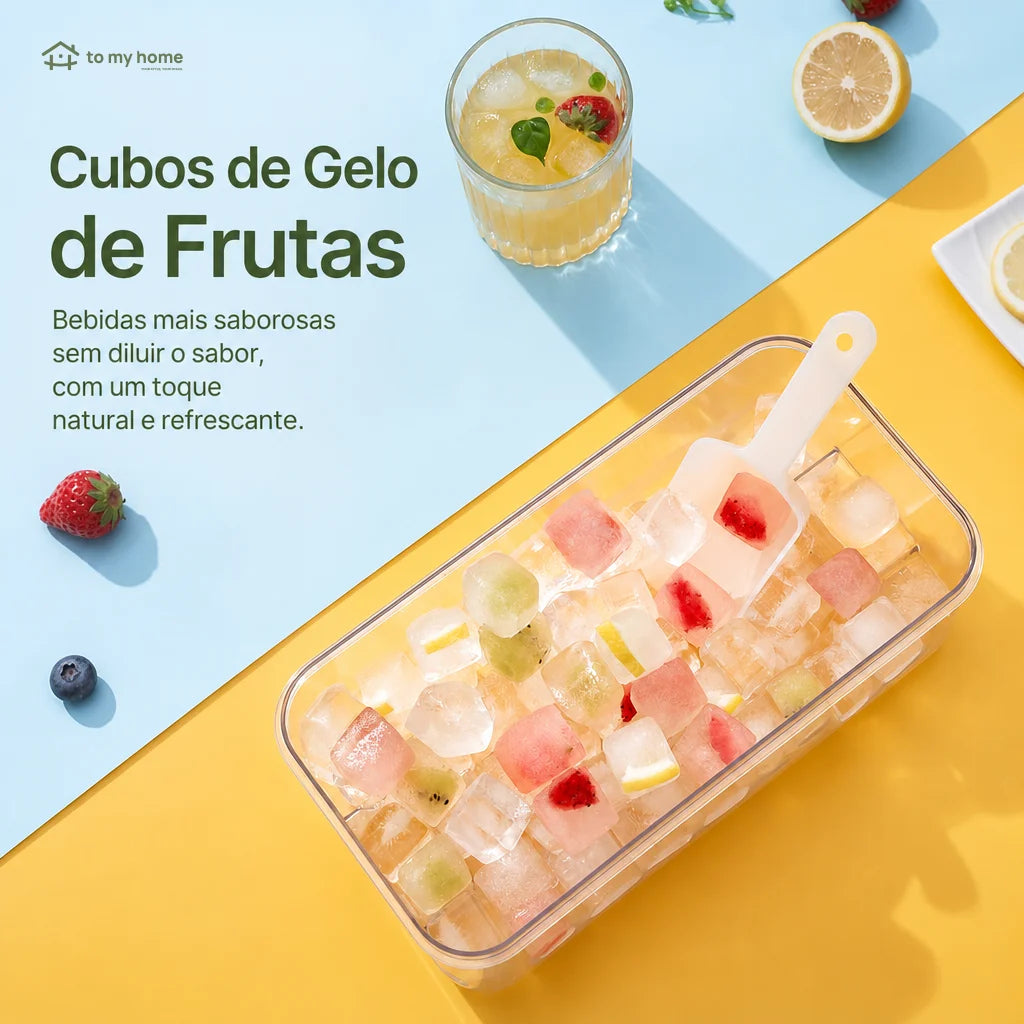 Forma de gelo empilhável com tampa, reservatório e pá para o freezer