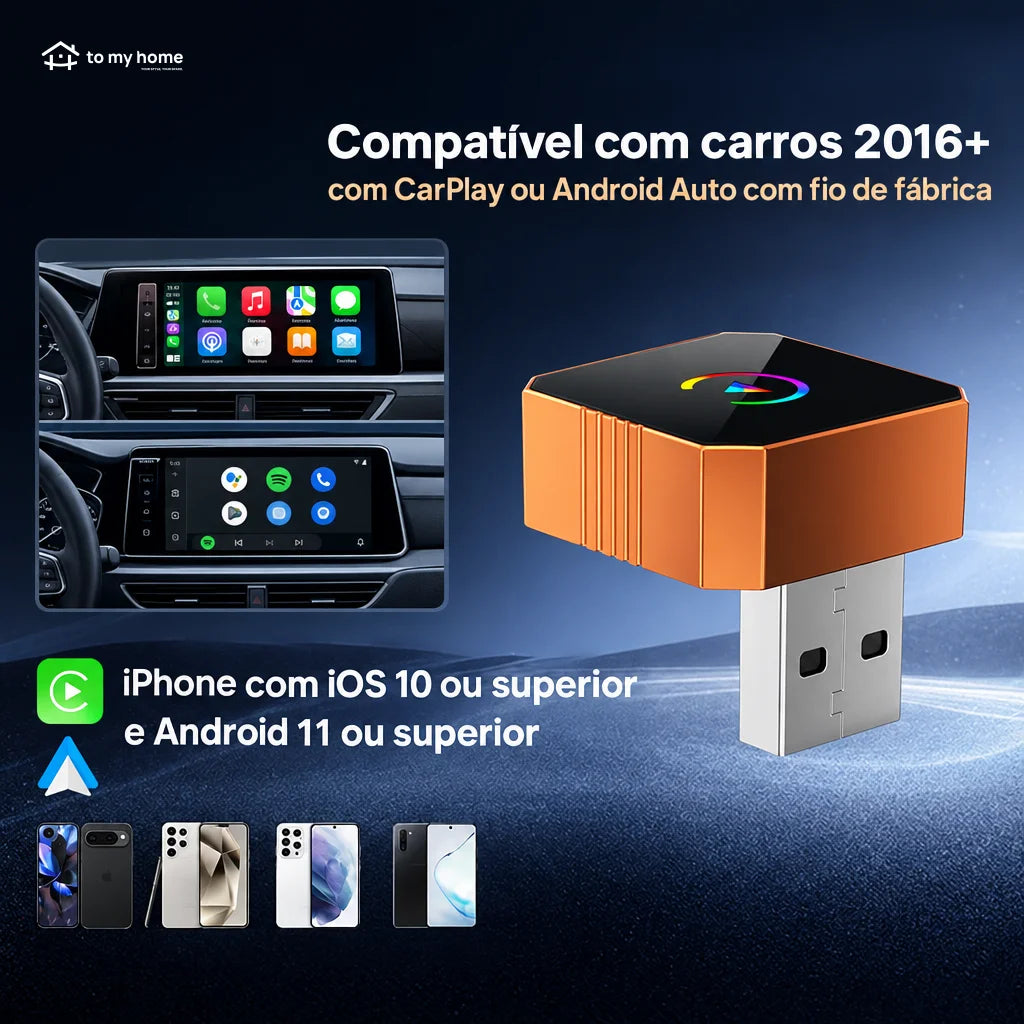 Adaptador CarPlay e Android Auto sem fio com 2 cabos